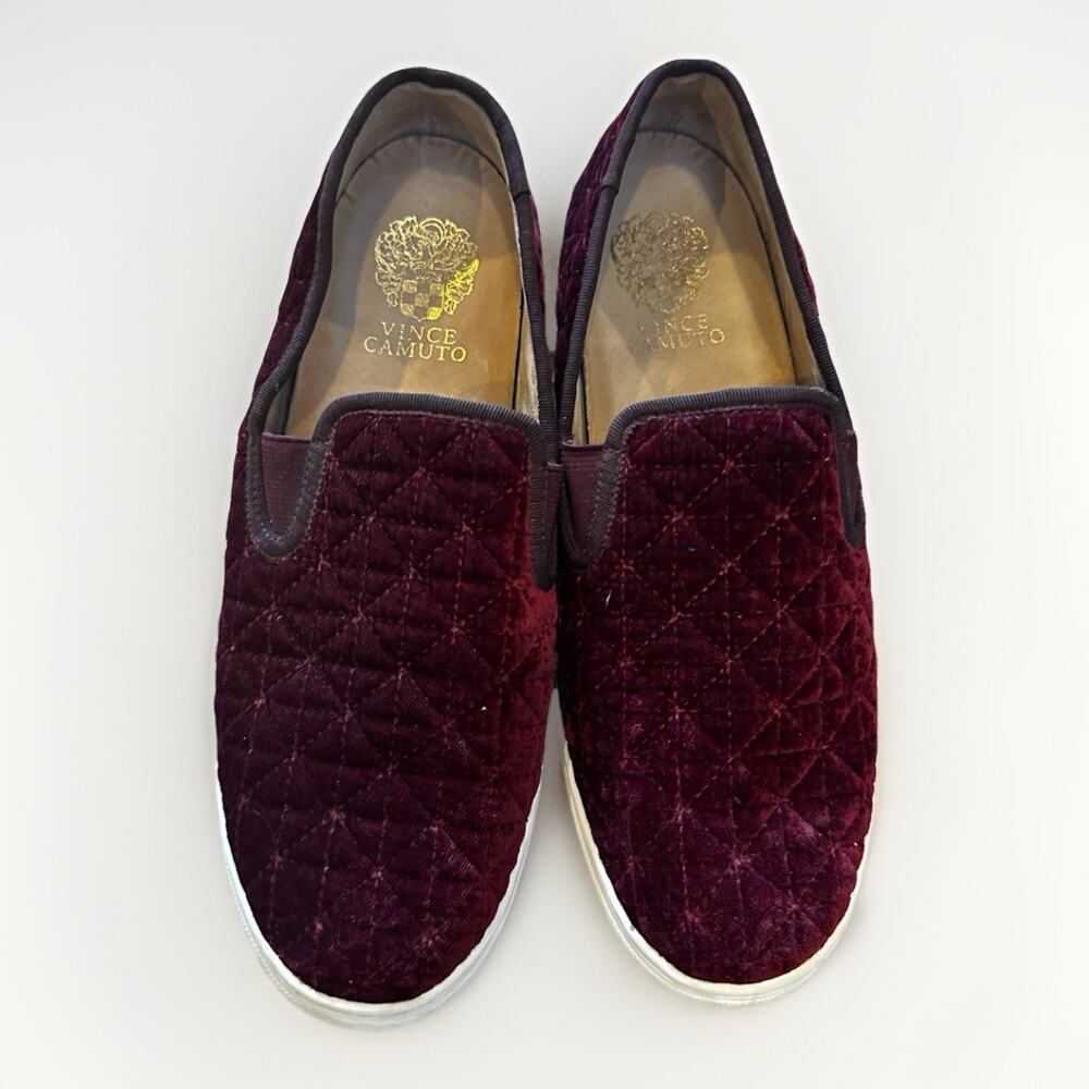 Vince Camuto Quilted Velvet Slip-On Sneakers Burgundy Wine Women’s Size 8.5